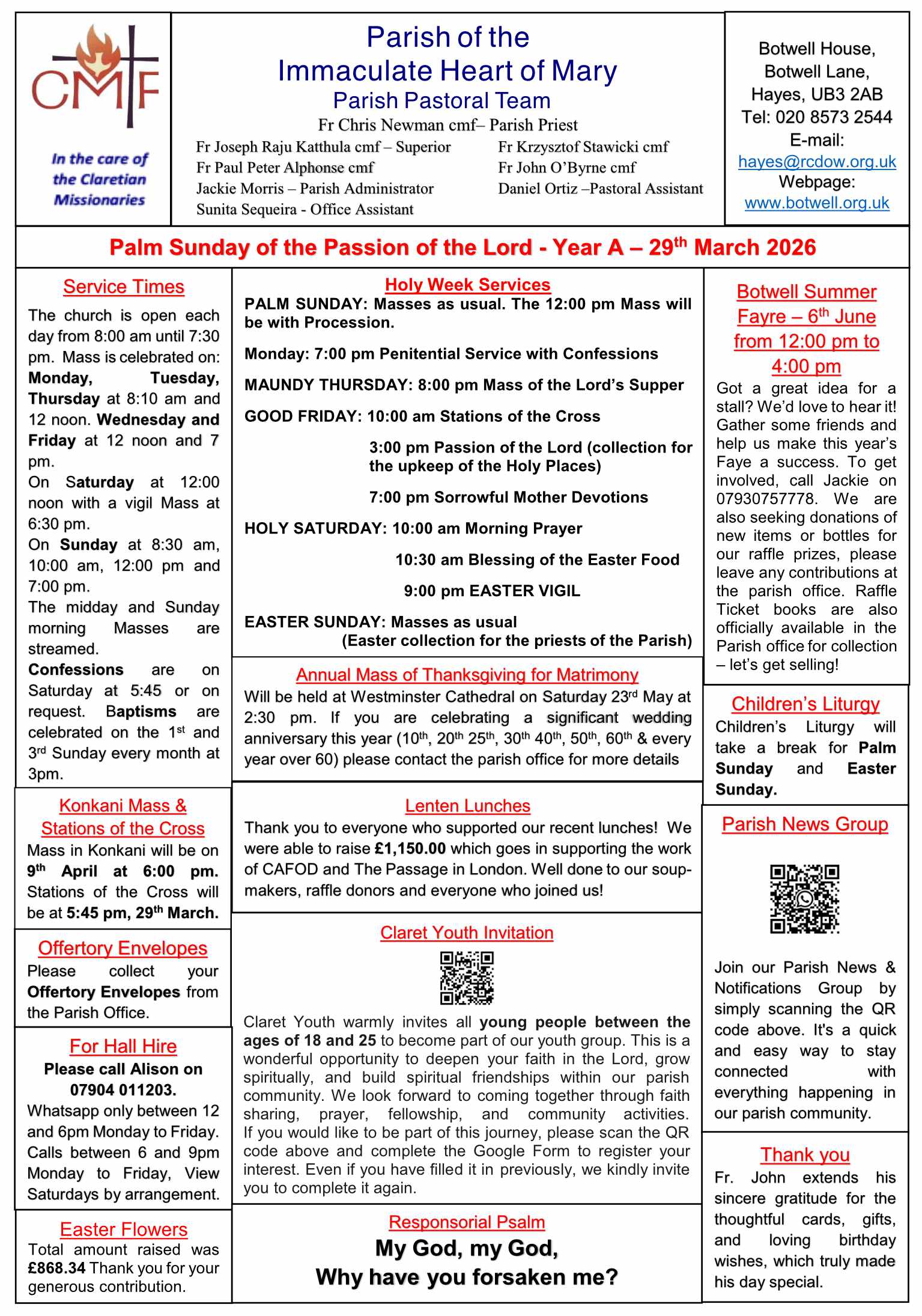 Parish Newsletter 29 March 2026